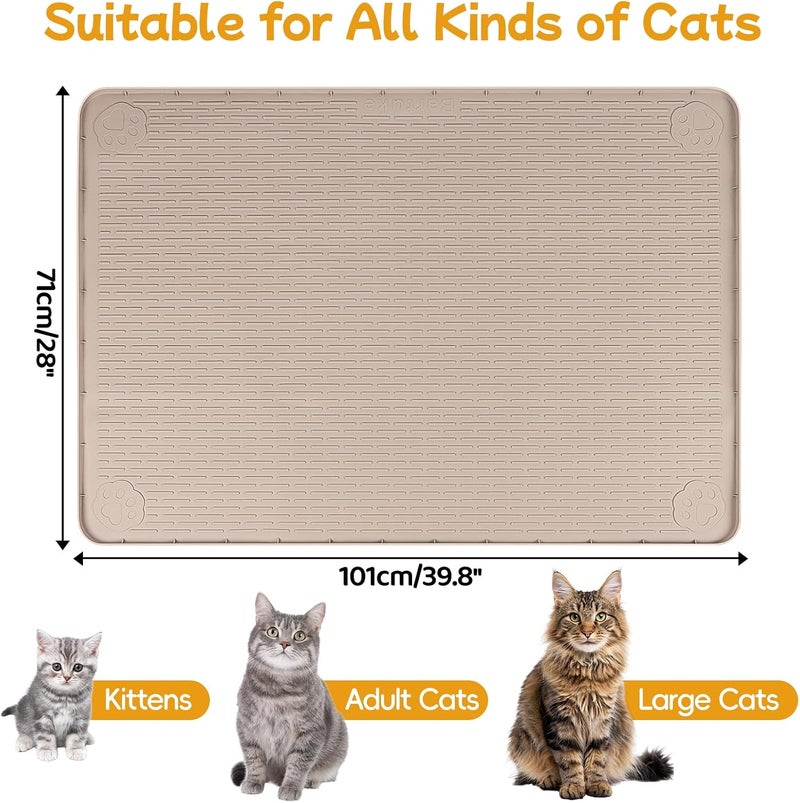 Lanstics Cat Food Mat, 40" x 28" Large Silicone Mat Cat Feeding Mat with Raised Edge Non-Slip Pet Feeding Mat for Food and Water Bowl, Easy to Clean, Floor Protection (Khaki) - Image 2